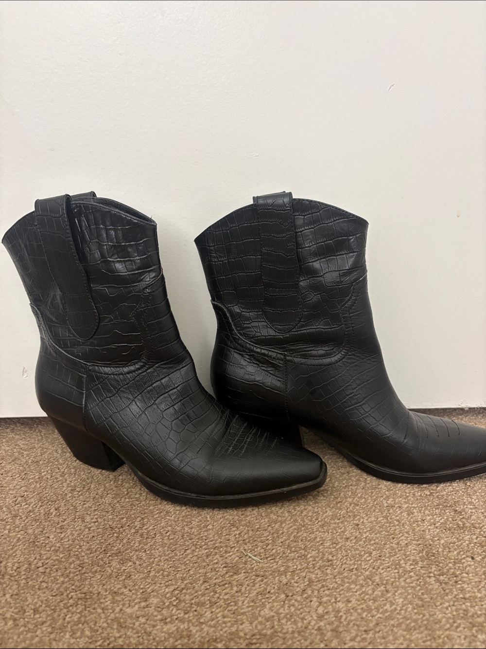 Sol Sana Black Croc-Embossed Western Ankle Boots